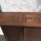 Foldable teak bar and two bar stools