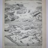 Lithograph • Old port 2, boat, trade • Original engraving from 1898