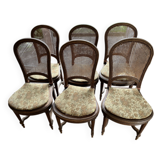 Set of 6 wooden chairs and caning