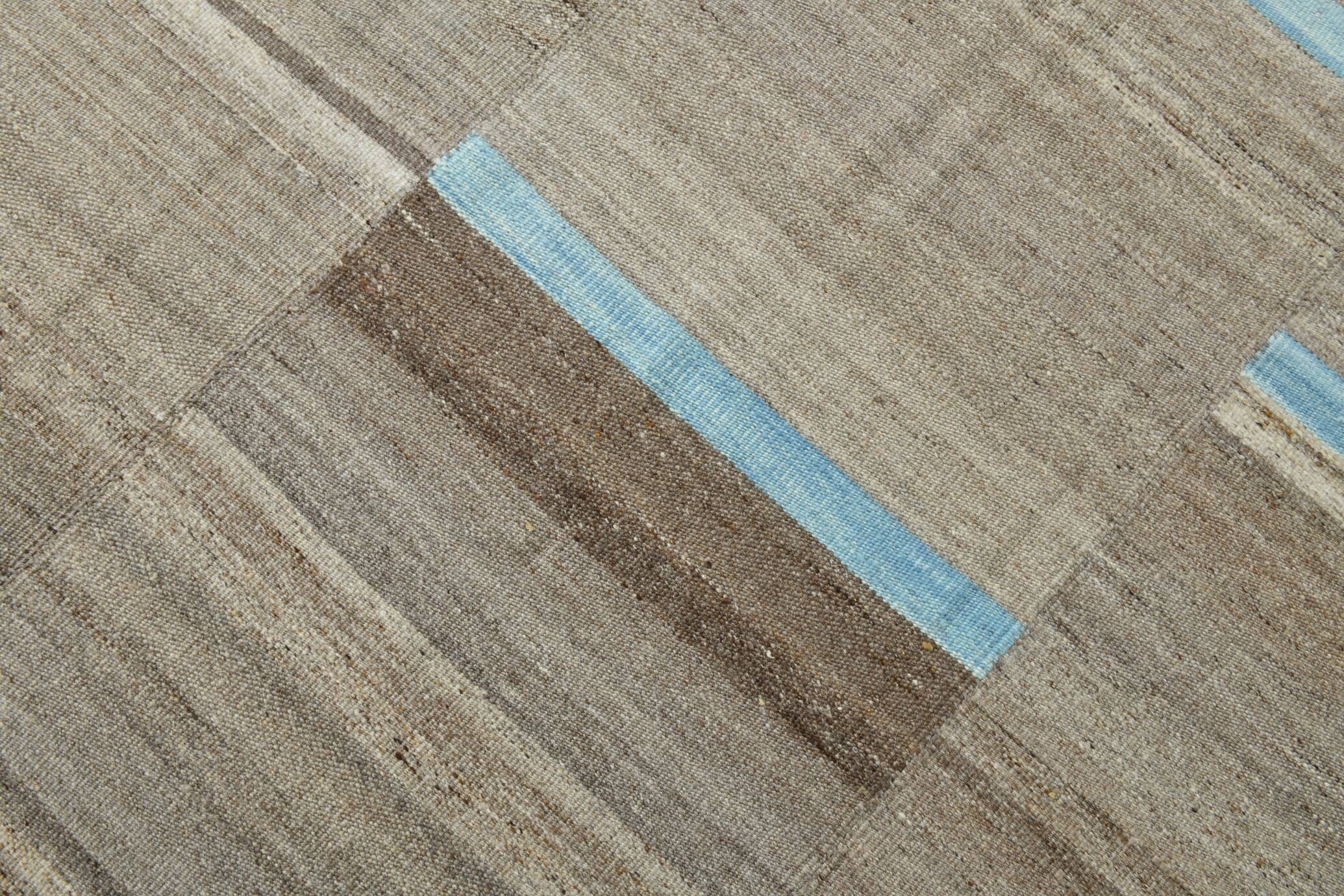6x10 Blue Brown Handmade Kilim Rug, 190x308Cm