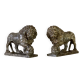 Paire de lions Médicis en albâtre, Italie XIXème siècle