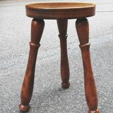 Tabouret tripode en chêne massif, France années 70