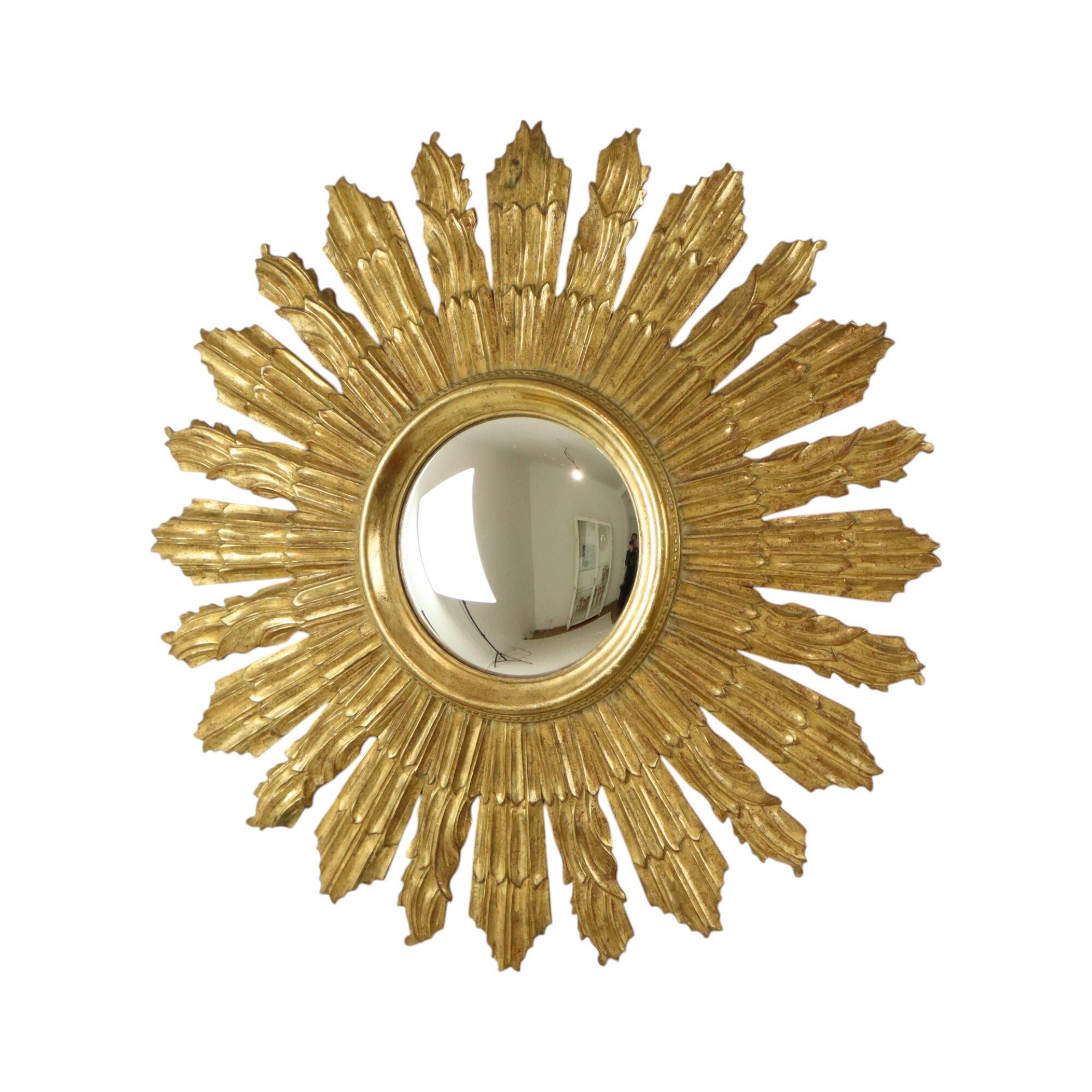 Large Wooden Sun Mirror Sunburst Butler XL Mirror Gold 70cm