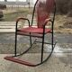 Vintage red metal rocking chair, graphic plastic cord with fan backrest, 1960s.
