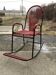 Vintage red metal rocking chair, graphic plastic cord with fan backrest, 1960s.