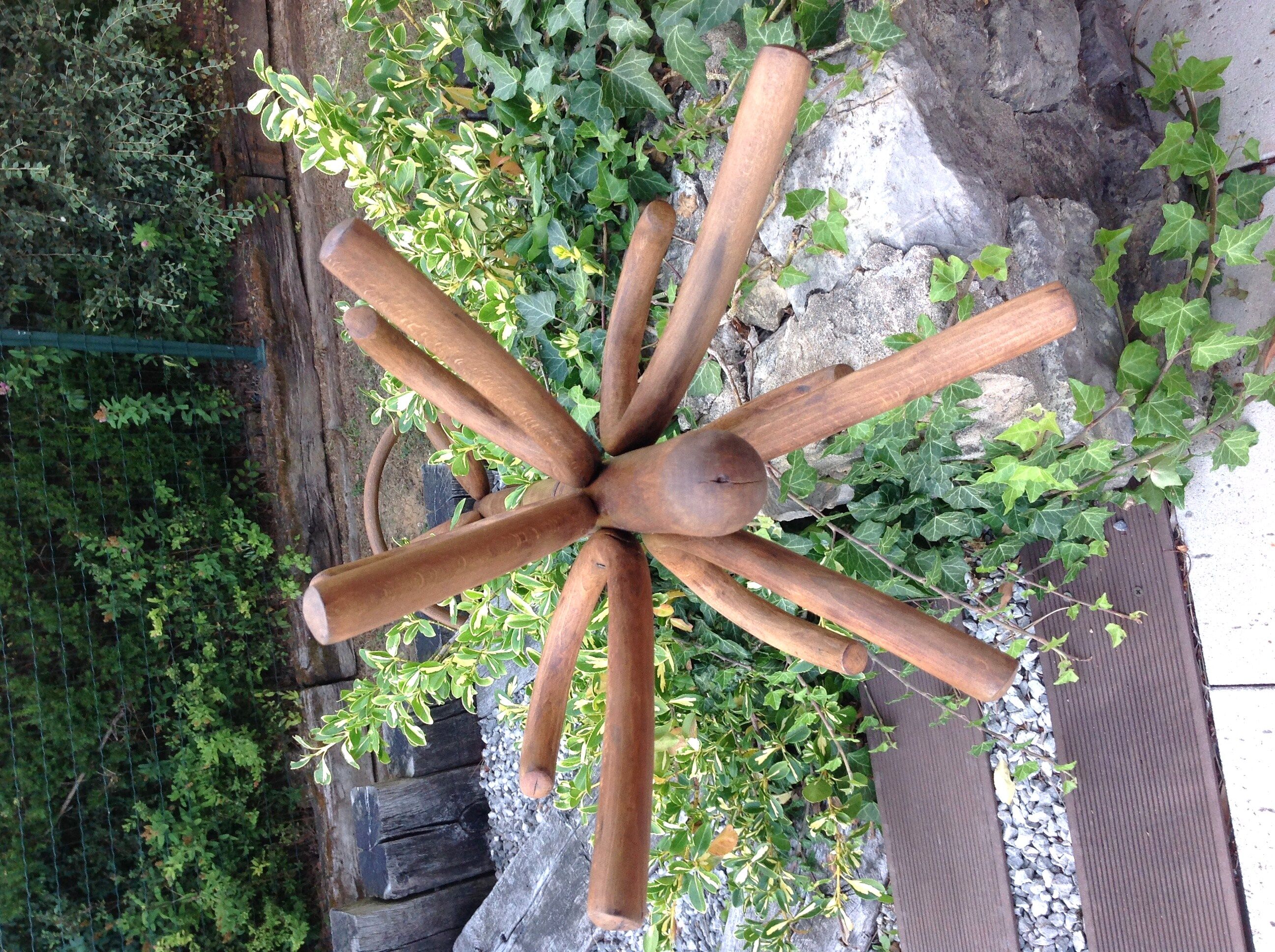 Six-headed coat holder in curved wood vintage 40s-50s
