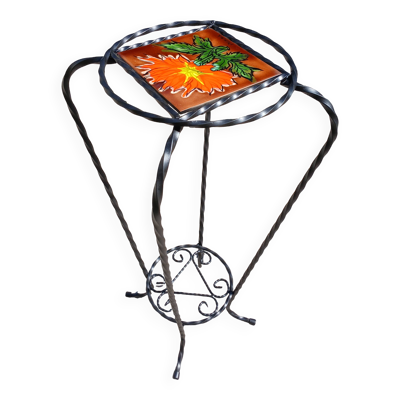 Sellette/ porte plante vintage avec faïence Vallauris