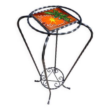 Vintage plant stand with Vallauris pottery.
