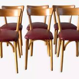 Set of 6 Luterma bistro chairs in blond wood and skaï 50s