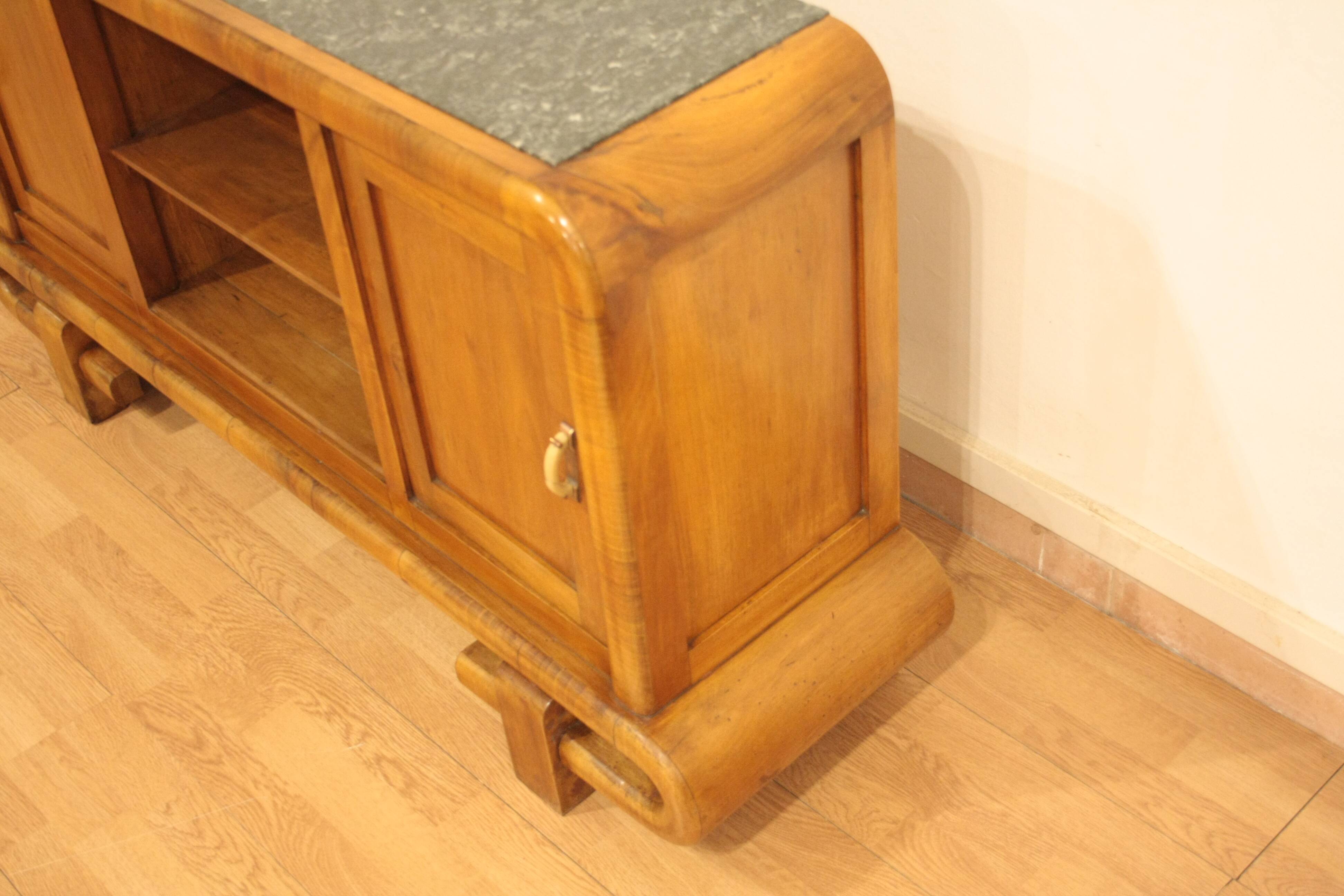 Art Deco Walnut TV Stand, 1950s, Mid-Century Modern Style