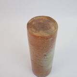 Brown ceramic tube vase signed Roger Jacques under the base