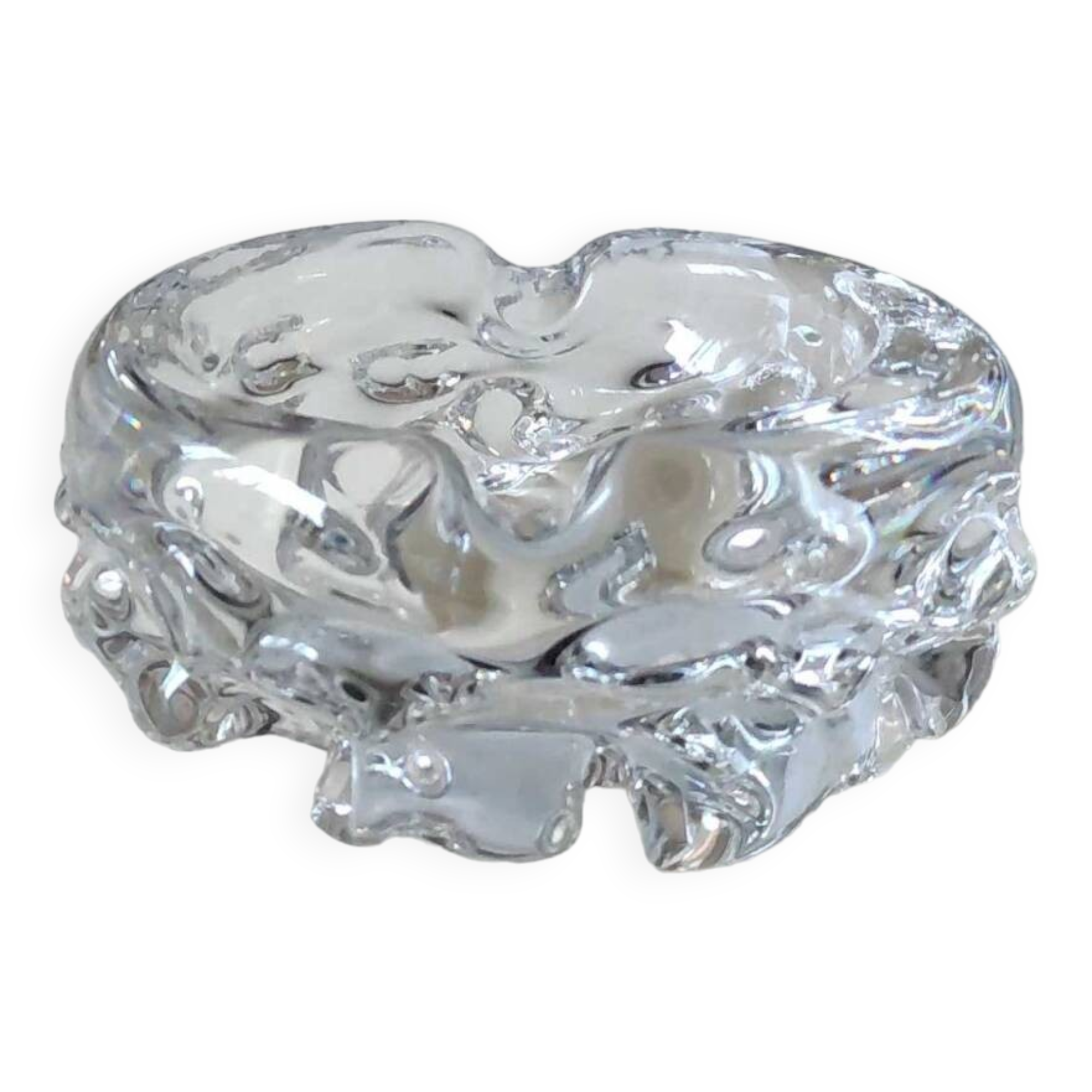 Elegant Empty pocket/ashtray organic floral shape. In crystal. Charles Schneider style. Diam 12 cm
