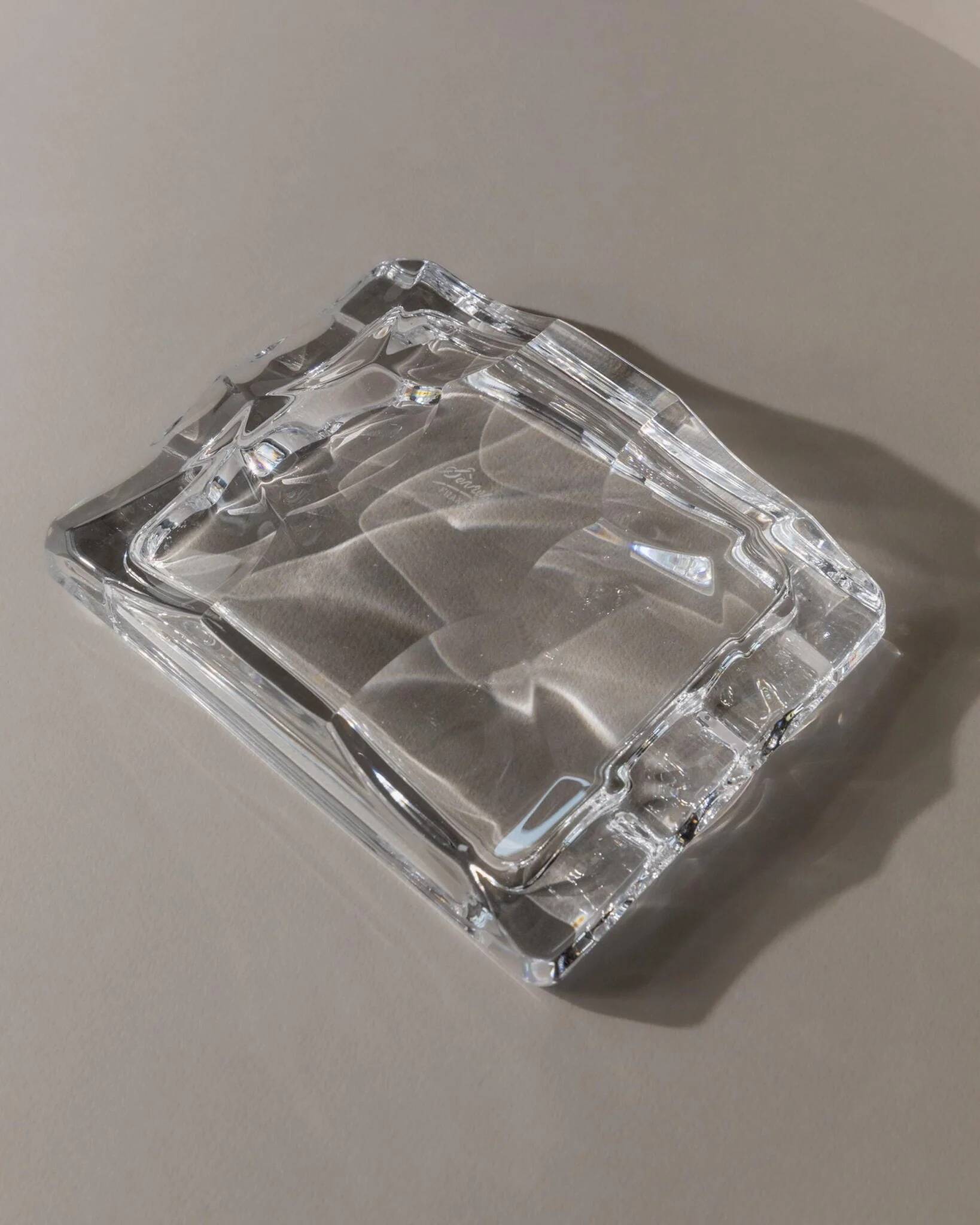 Large Vintage Clear Crystal Glass Ashtray by Sevres France - Structured Glass, 1970s French Table Decor