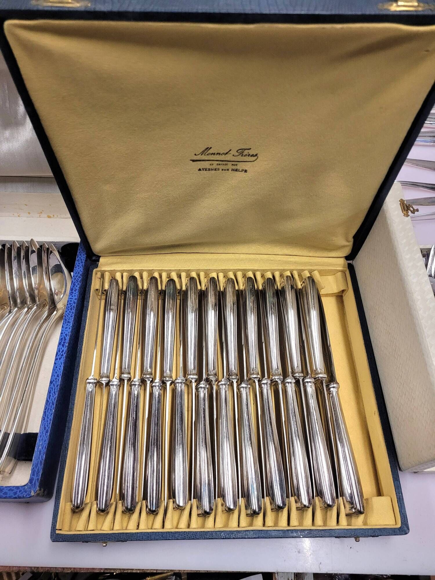Silver plated cutlery set, Fionnet François, mid-20th century, 149 pieces with boxes