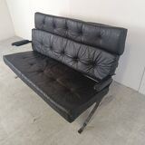 Canapé vintage en cuir noir et chrome, 1970