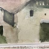 Watercolor framed under glass countryside landscape