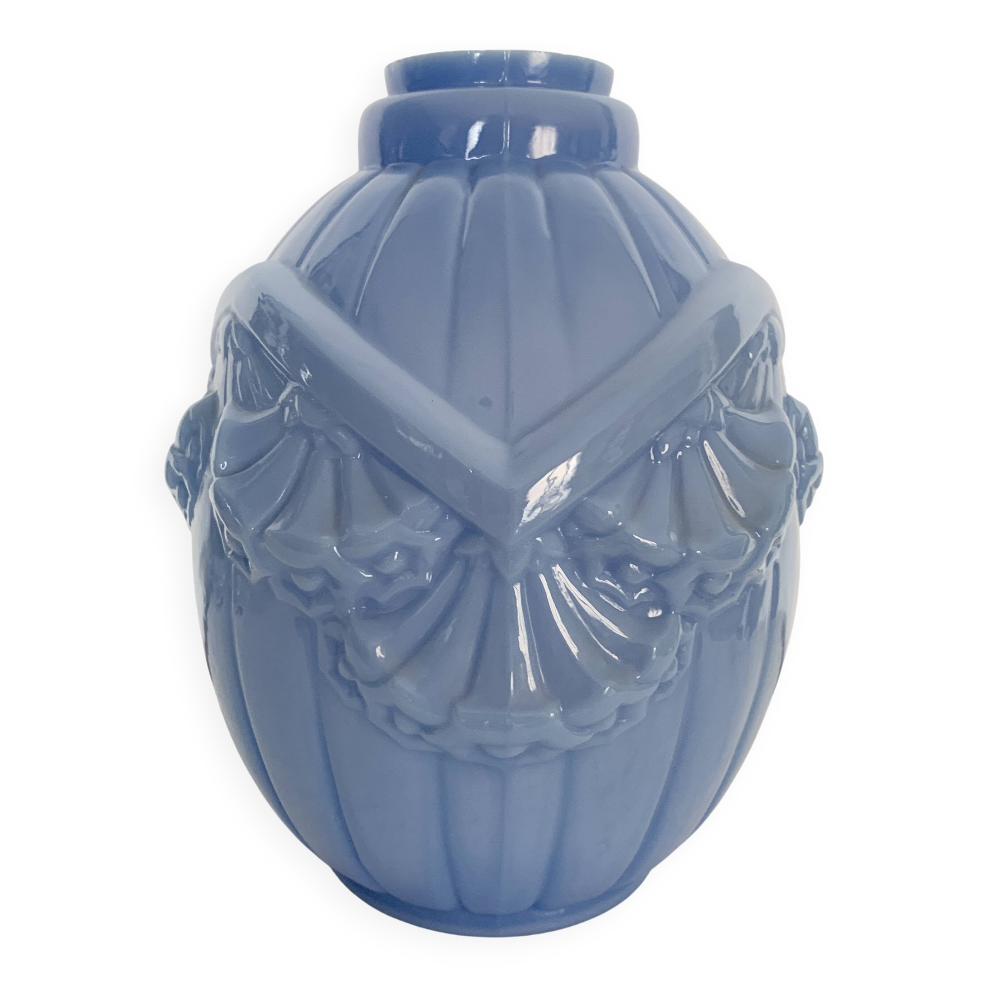 Art Deco vase in blue opaline glass