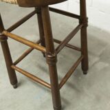 Brutalist stool in wood and straw, 1960s, 59cm