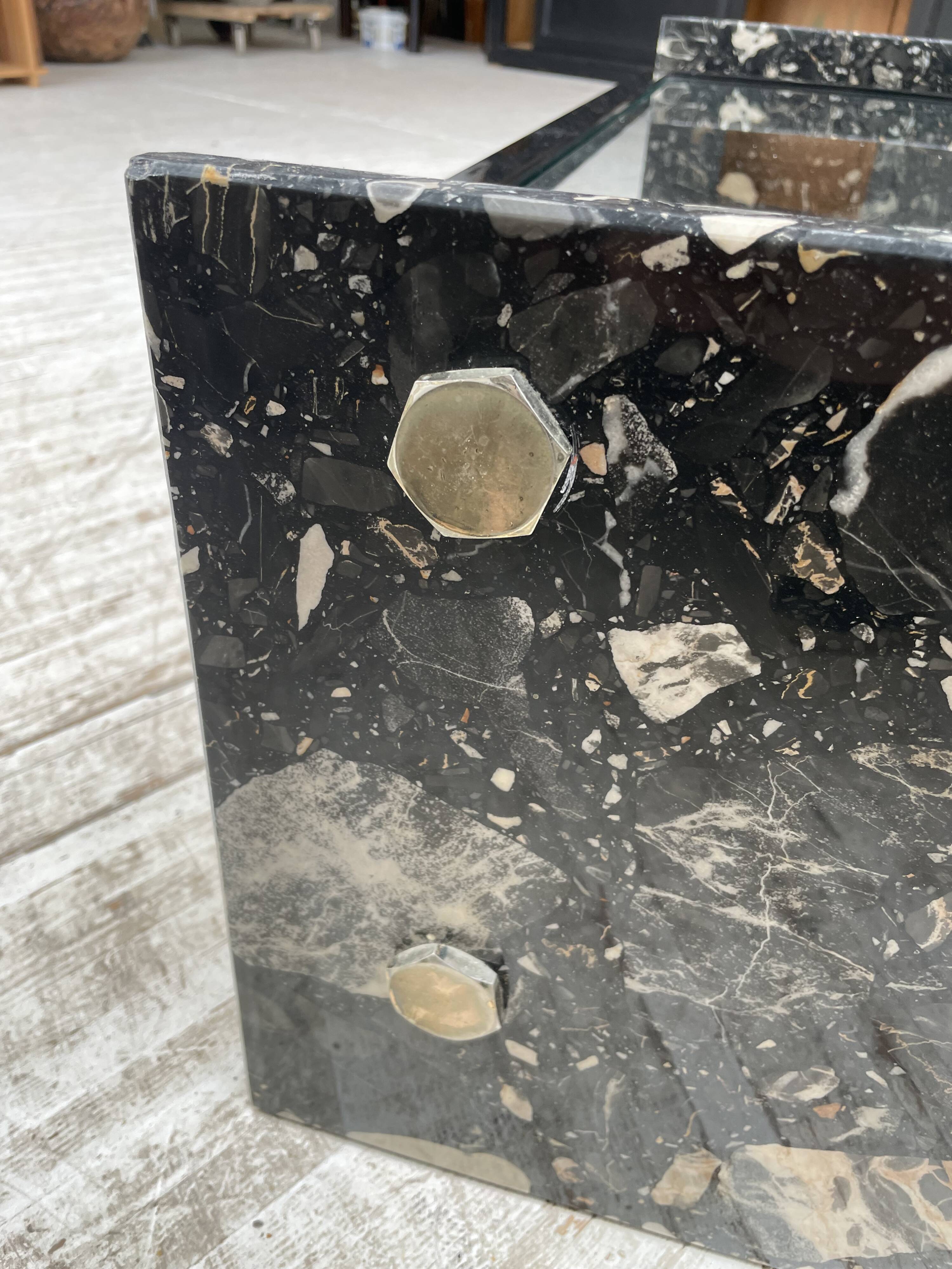 80s Italian marble and glass coffee table