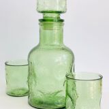 Vintage glass decanter and 3 glasses