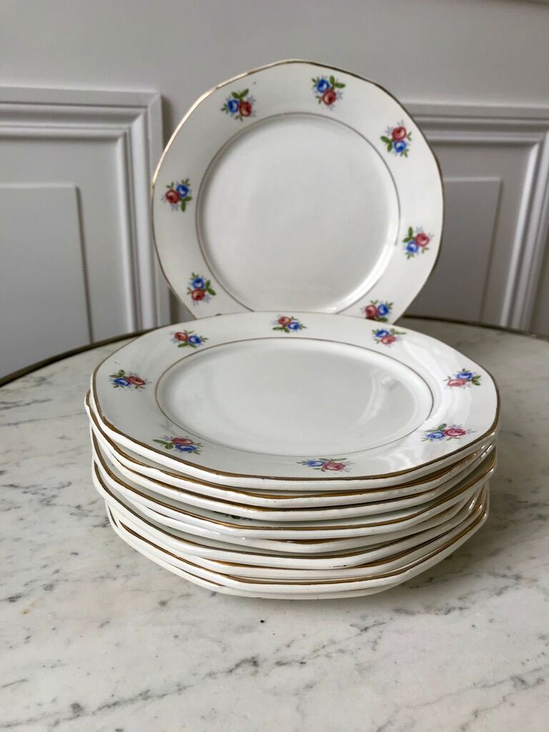10 flat plates Digoin Sarreguemines model small flowers 50s