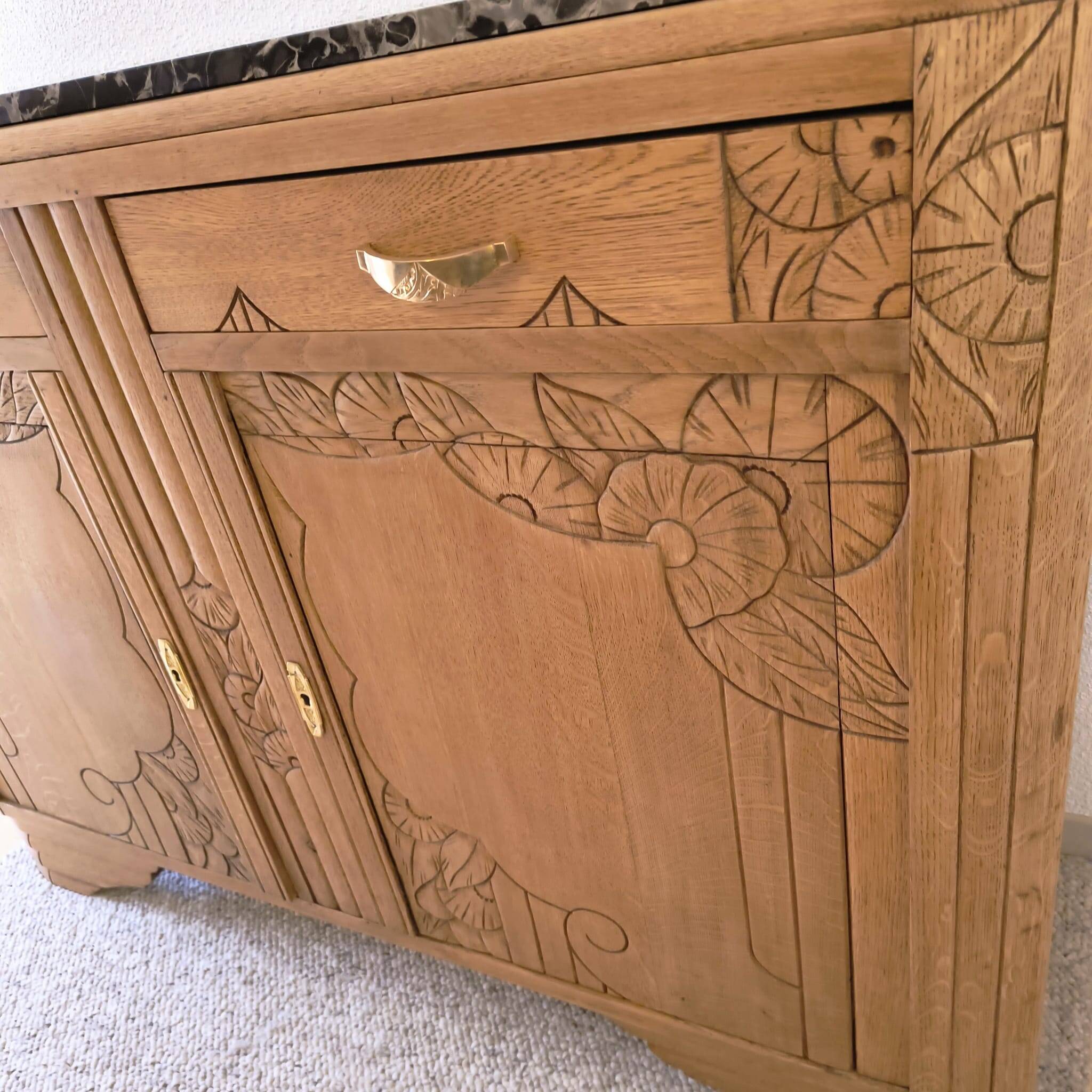 Art Deco Sideboard - Solid Oak - Black Marble