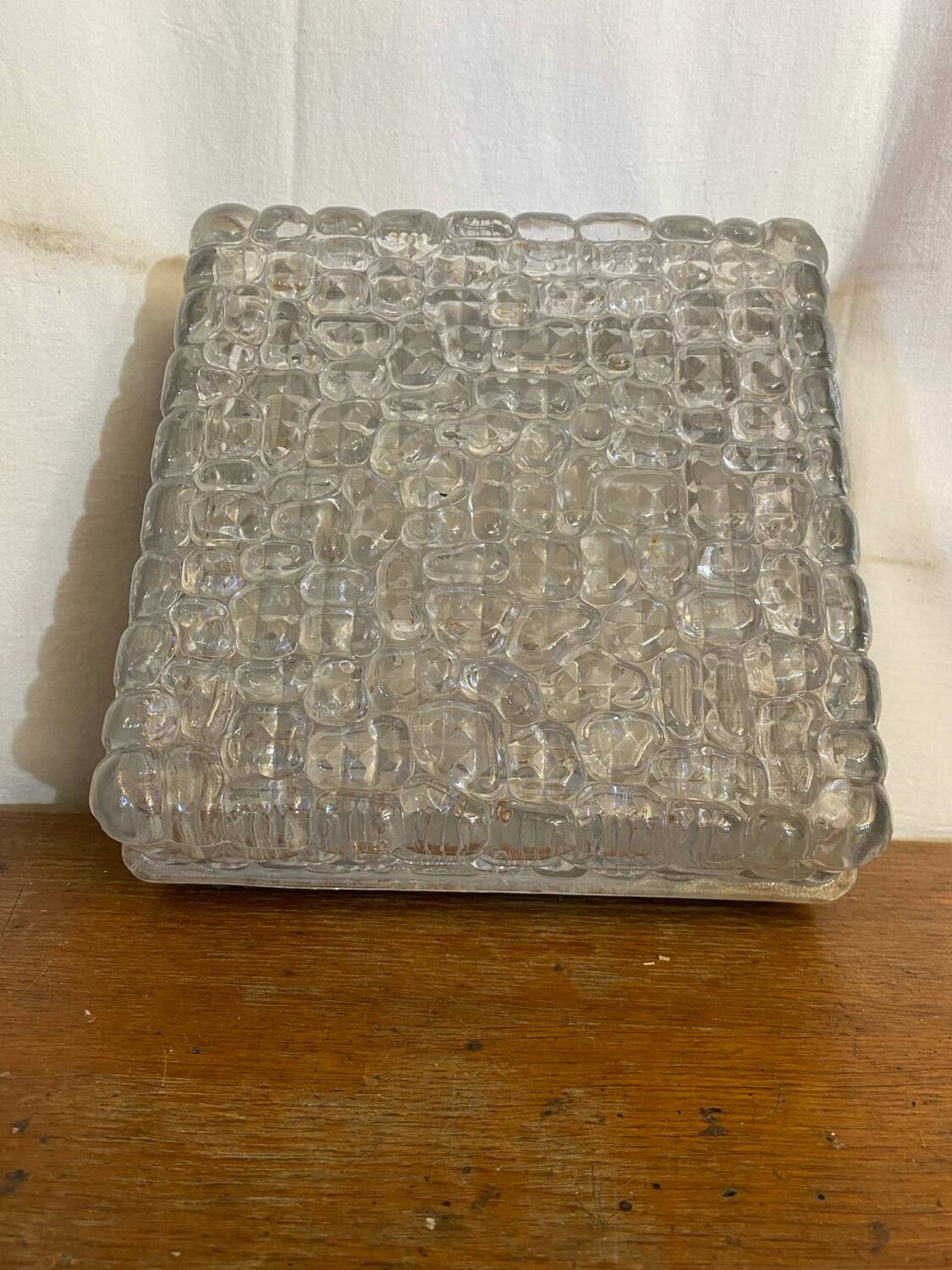 Antique Wall Lamp Ceiling Light Molded Glass + Vintage Black Metal Bracket