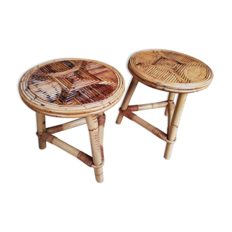 Paire de table de chevets ou tabourets en rotin vintage