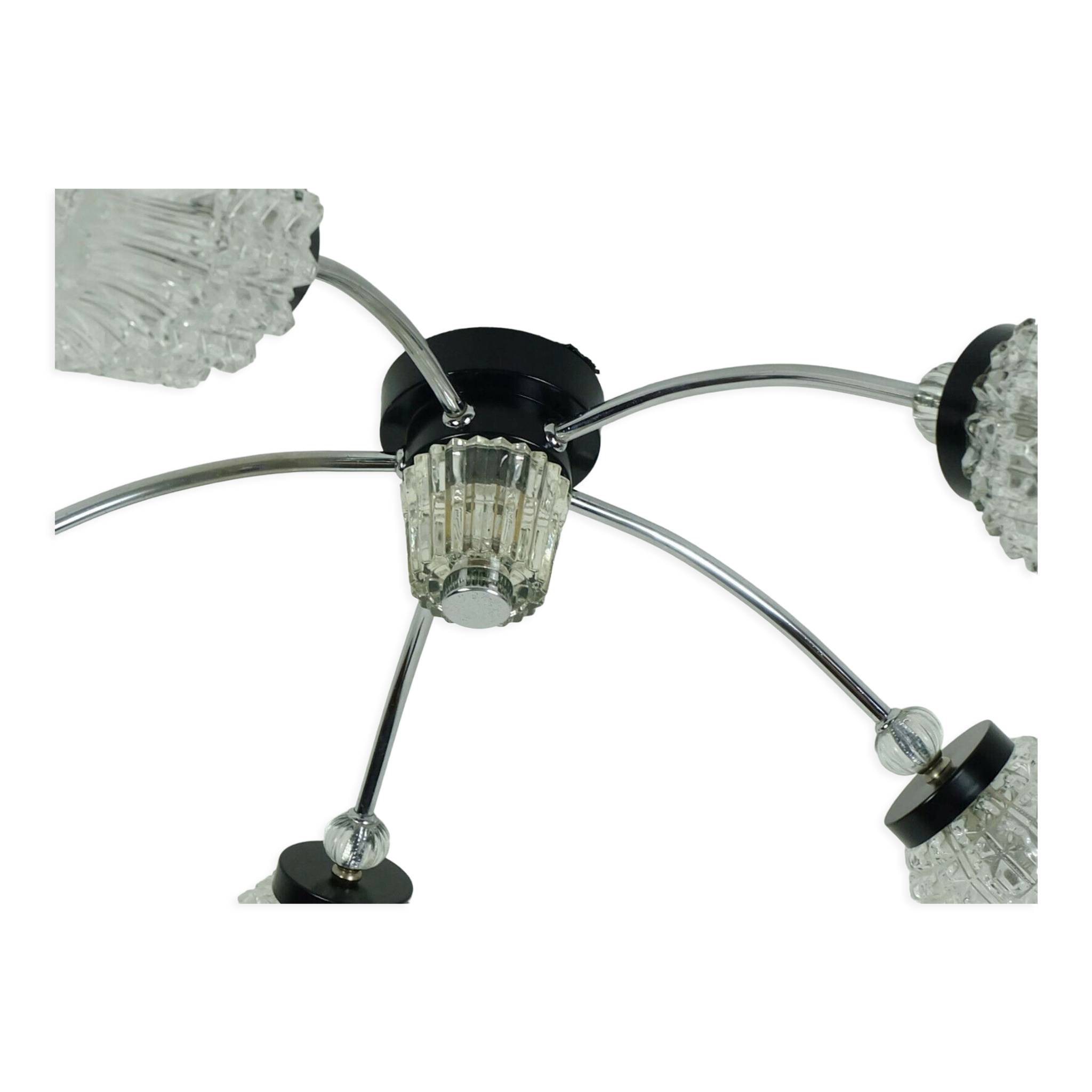 1960's mid century 5-light sputnik spider CEILING LIGHT chrome metal glass