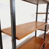 Vintage Italian triple modular bookshelf in teak and metal.