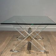 Paire de Bouts de Canapé en Plexiglass et Chrome à Piètement en X, Travail