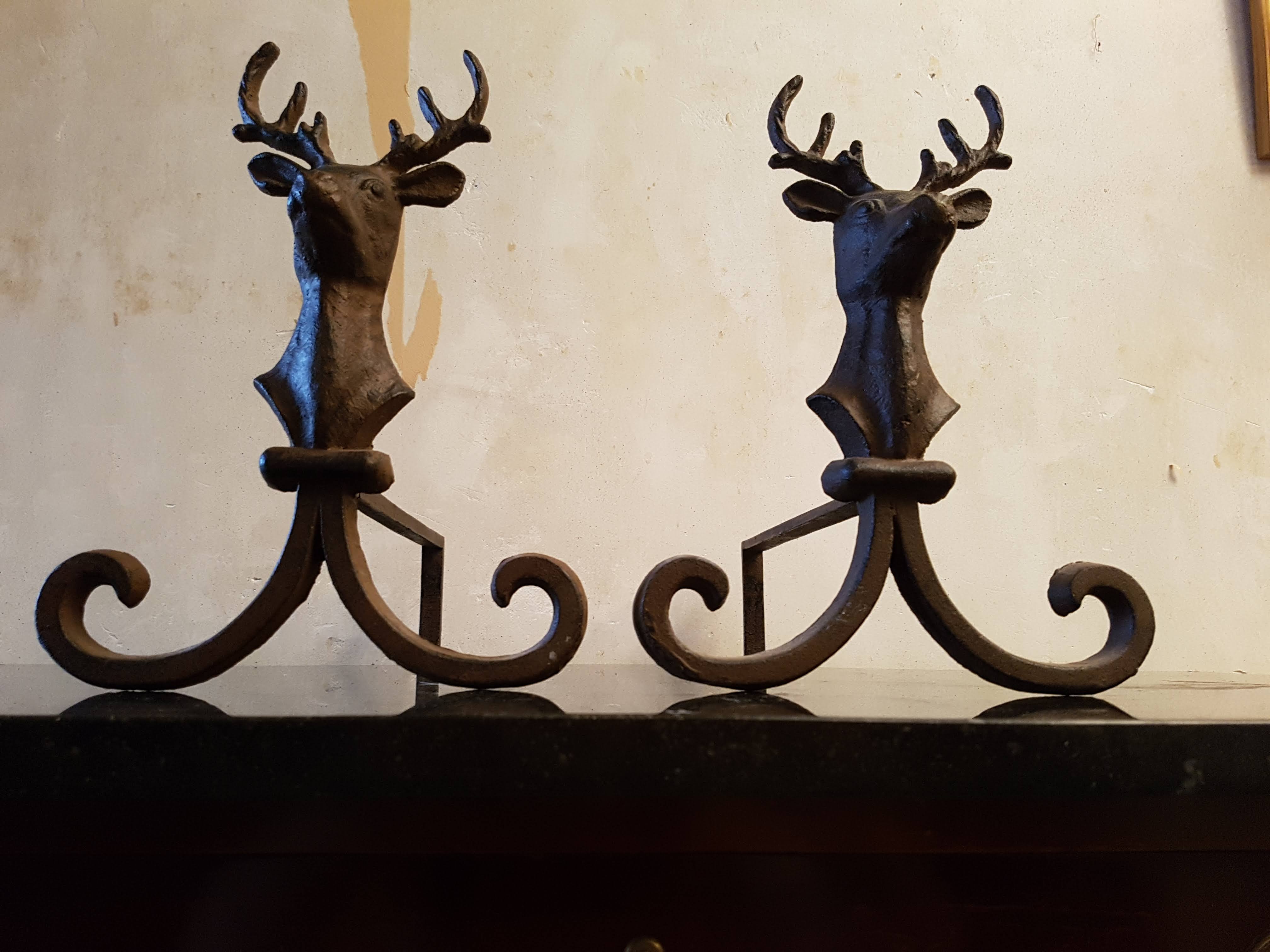 Pair of deer head andirons