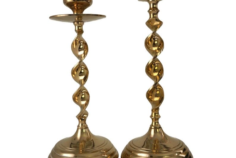 Pair of mid-century twisted metal candle holders