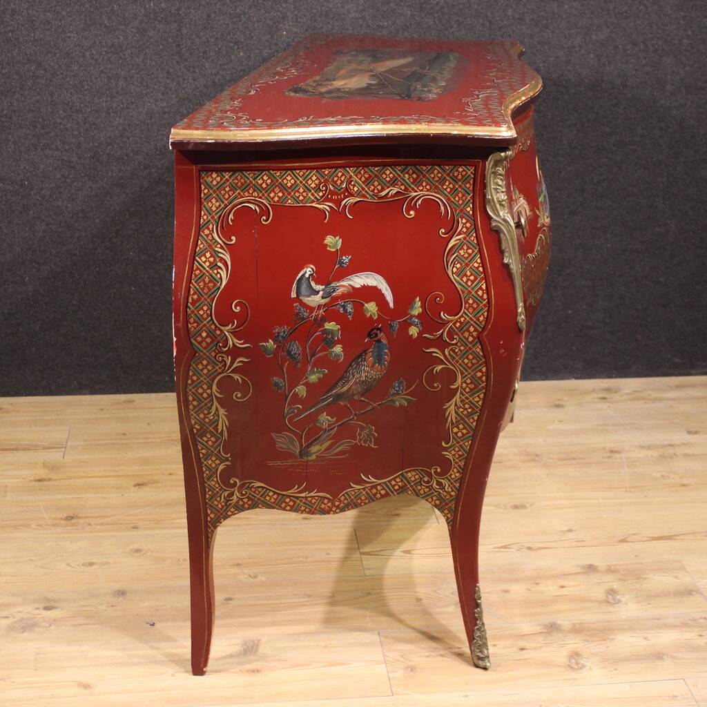 French lacquered, painted and gilded chinoiserie commode