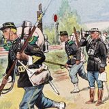Set of 3 military drawings, watercolor and gouache by Pierre Albert Leroux