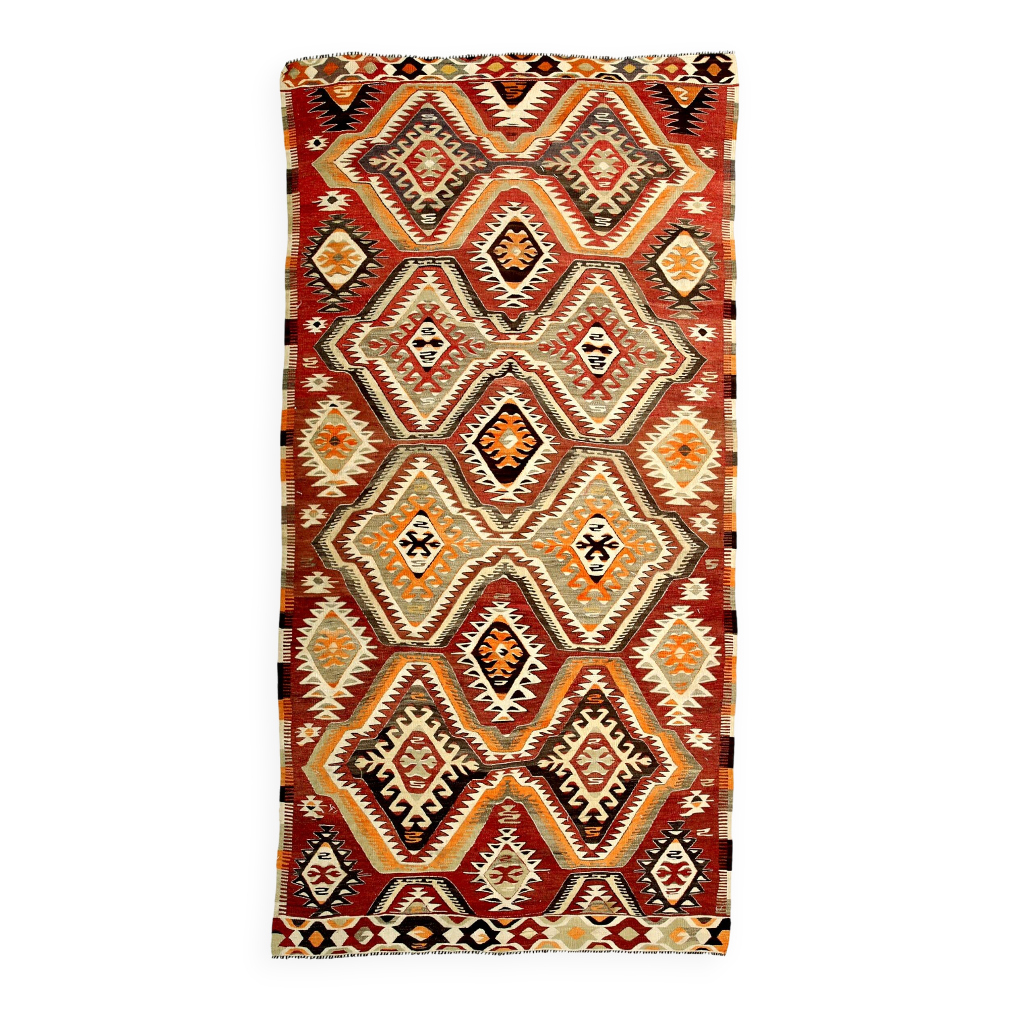 Red Brown Tribal Turkish Kilim Rug 146x292Cm SK 35174