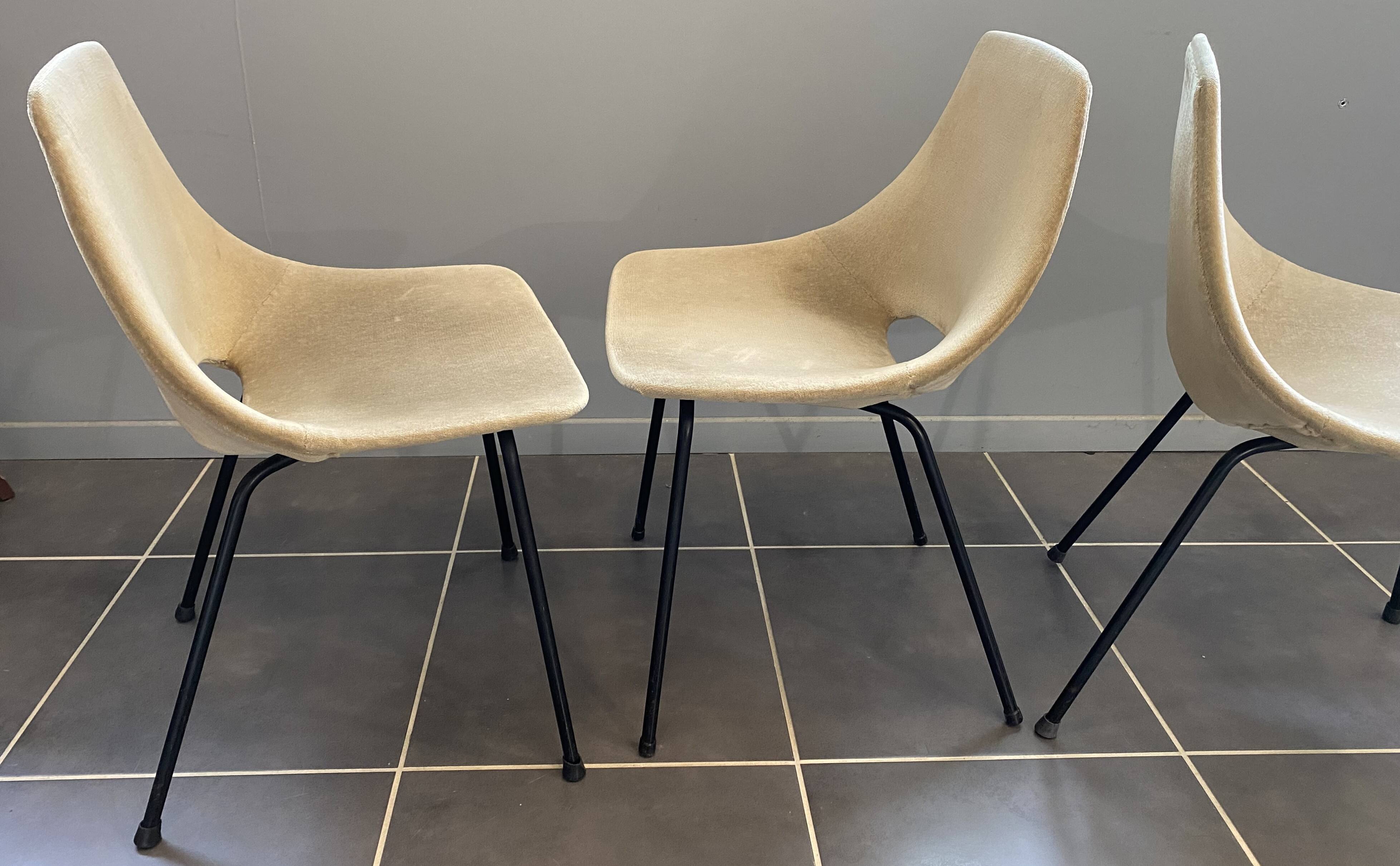 A barrel chair by Pierre Guariche, Steiner, vintage beige fabric from the 1950s.