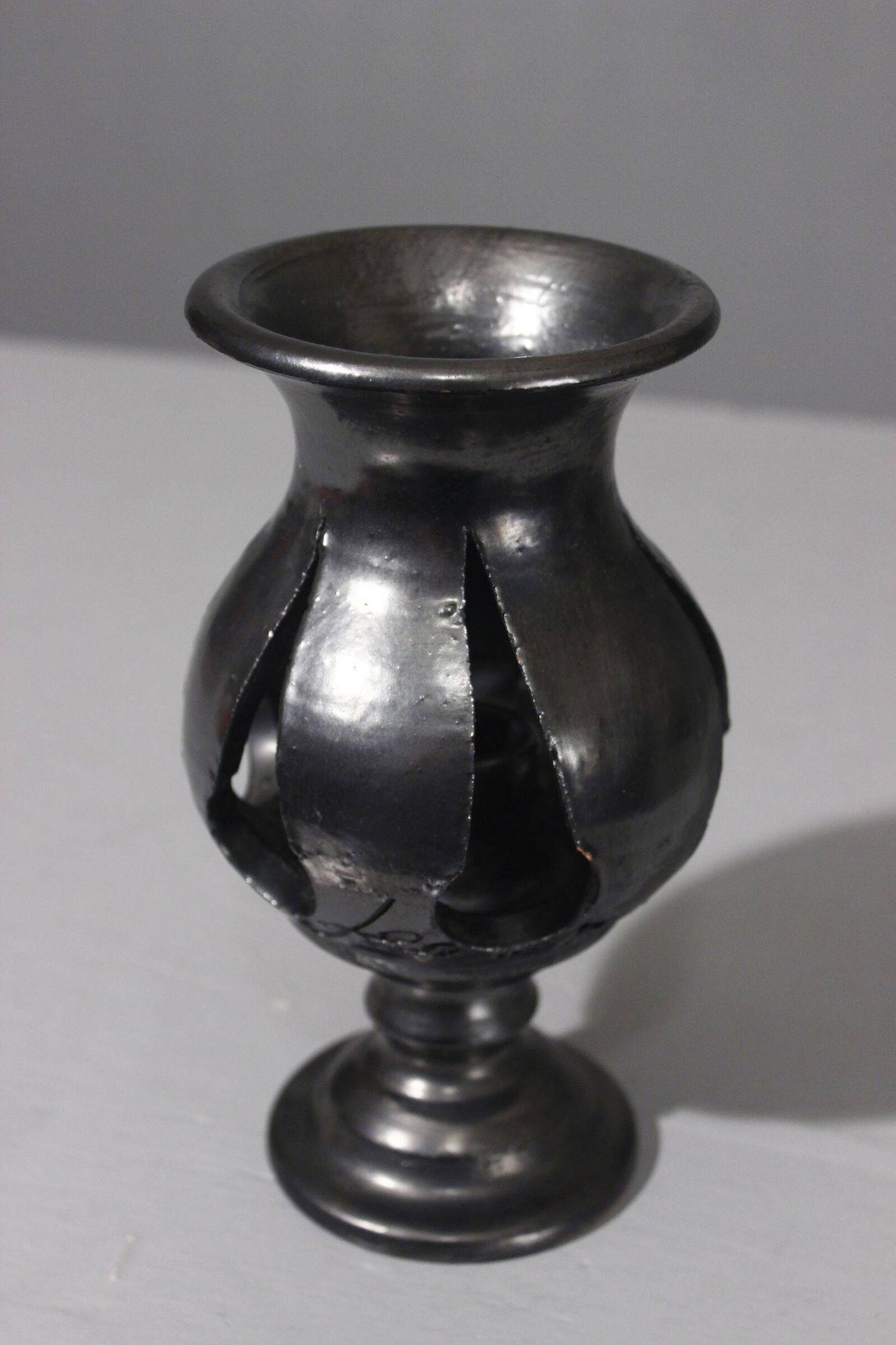 Jean Marais in Vallauris Black glazed candle holder 1970s
