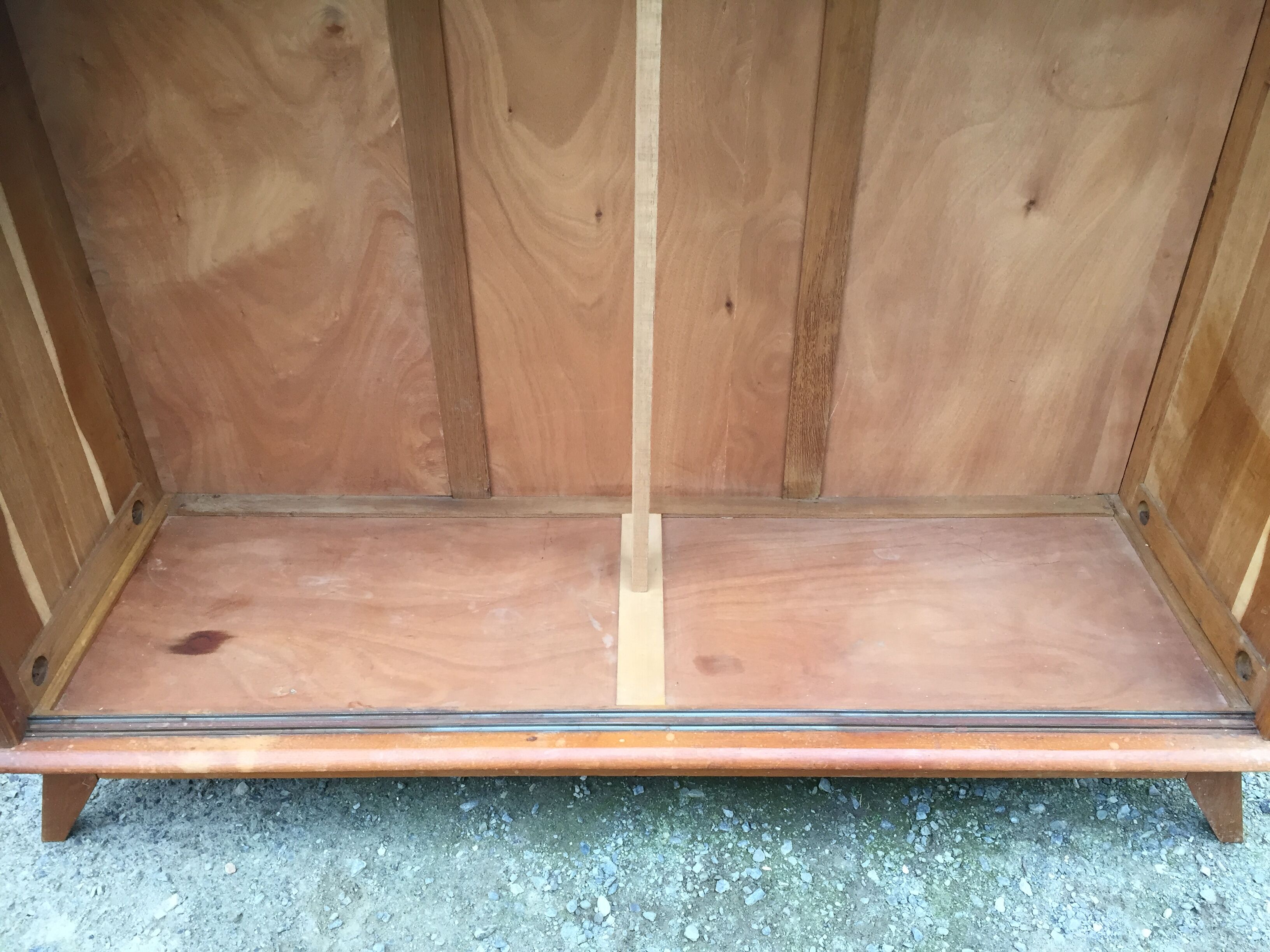 Vintage wardrobe compass feet with 3 sliding oak doors.