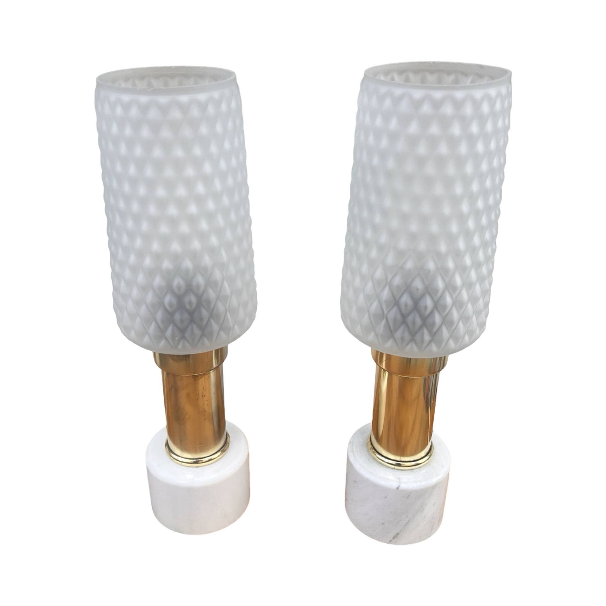 A pair of bedside lamps with a marble base, VEB Narva Leuchtenbau Lengefeld Germany, 1960s.