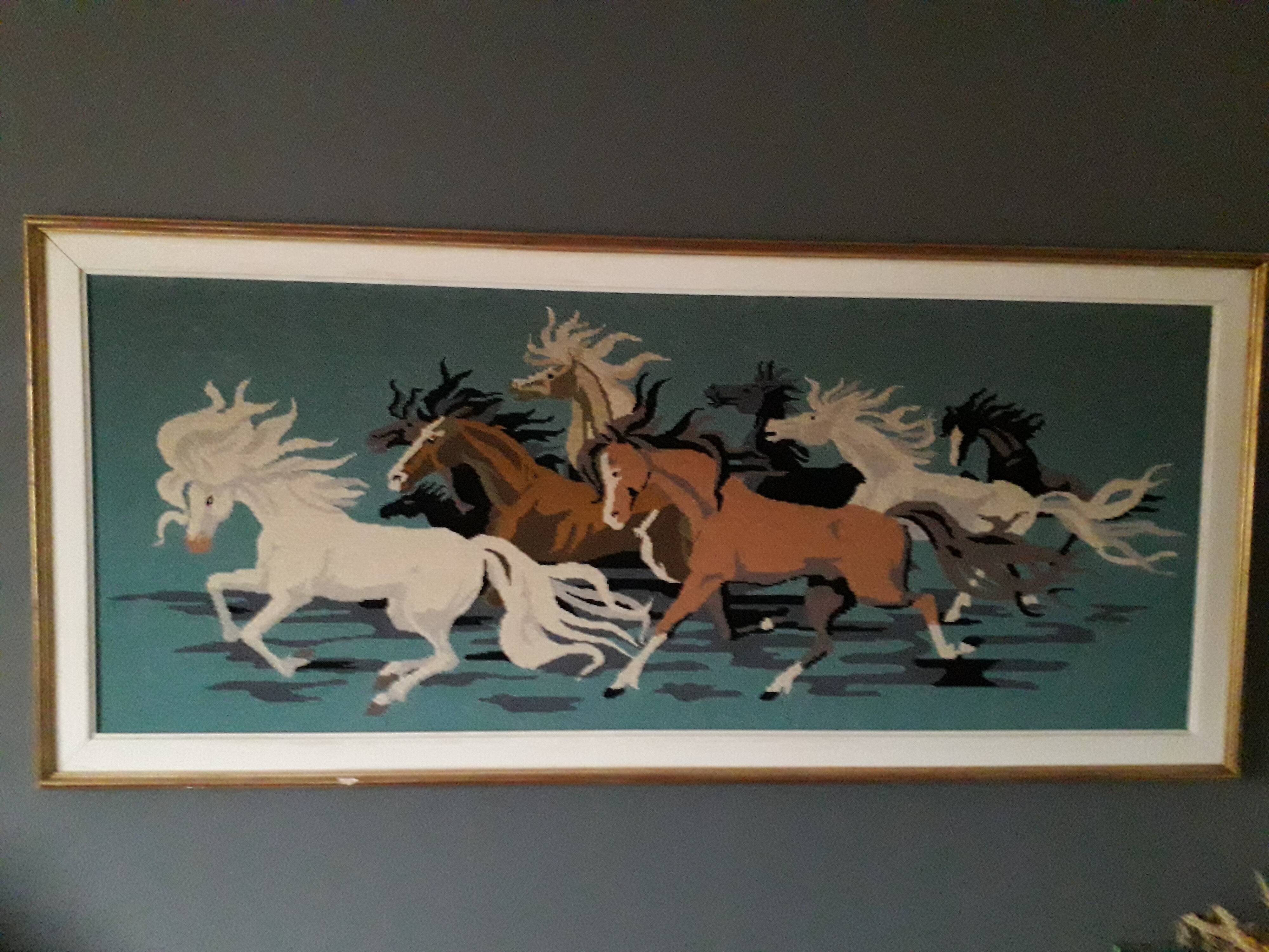 Vintage wall tapestry depicting horses