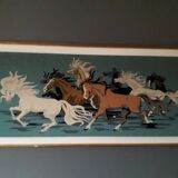 Vintage wall tapestry depicting horses