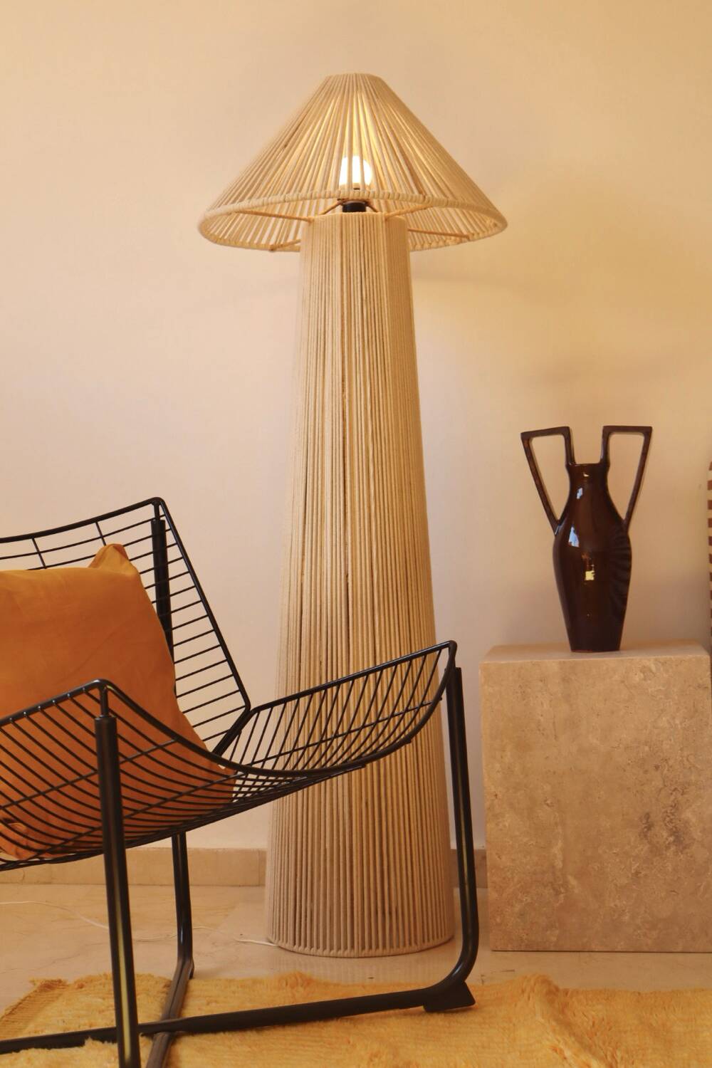 Off-white cotton hat floor lamp