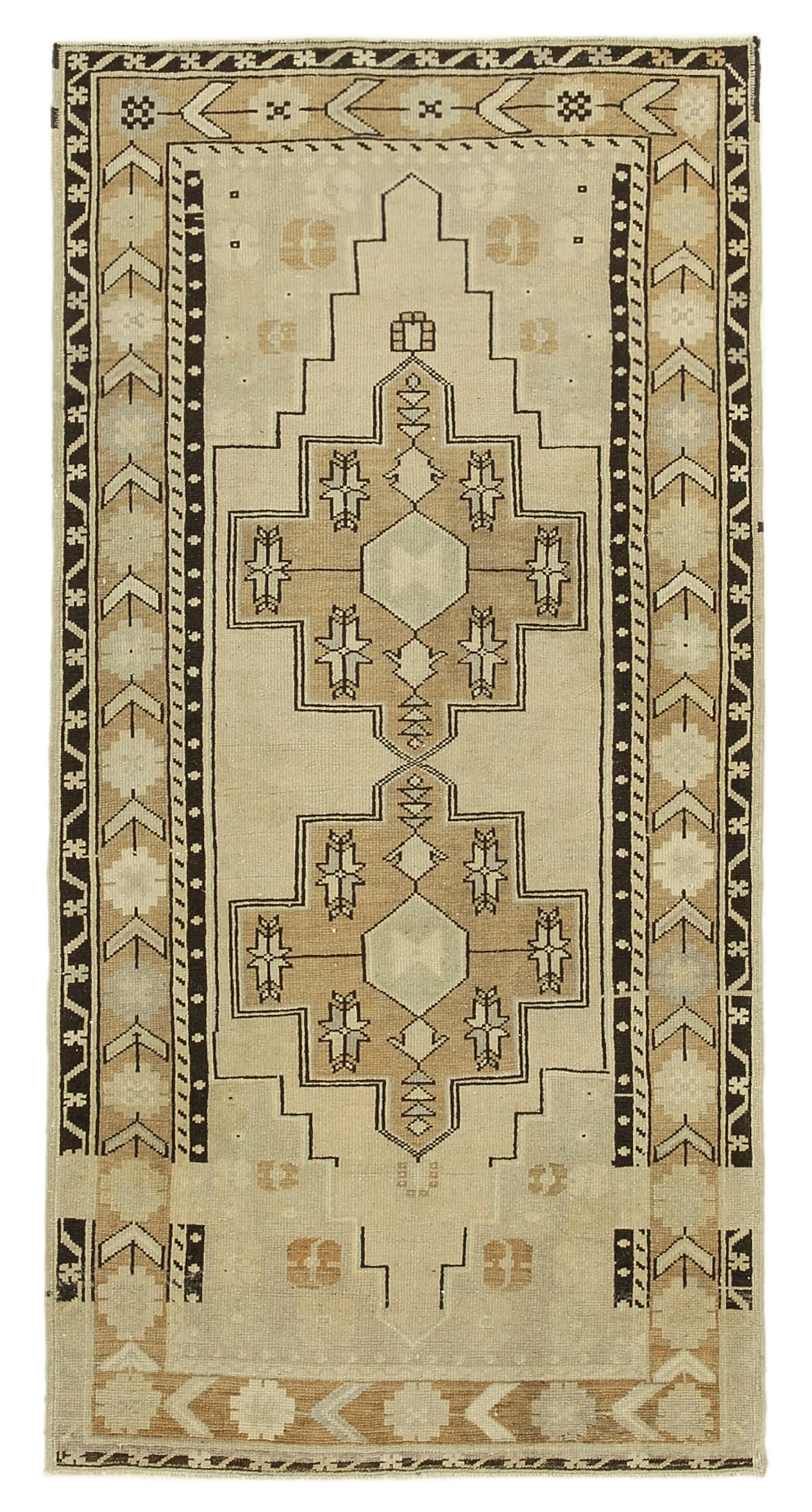 1960s handmade vintage oriental beige carpet 114 cm x 226 cm