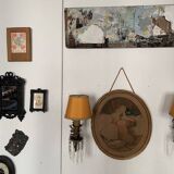 Old romantic engraving, gallant scene from the 19th century, signed, numbered, 1921