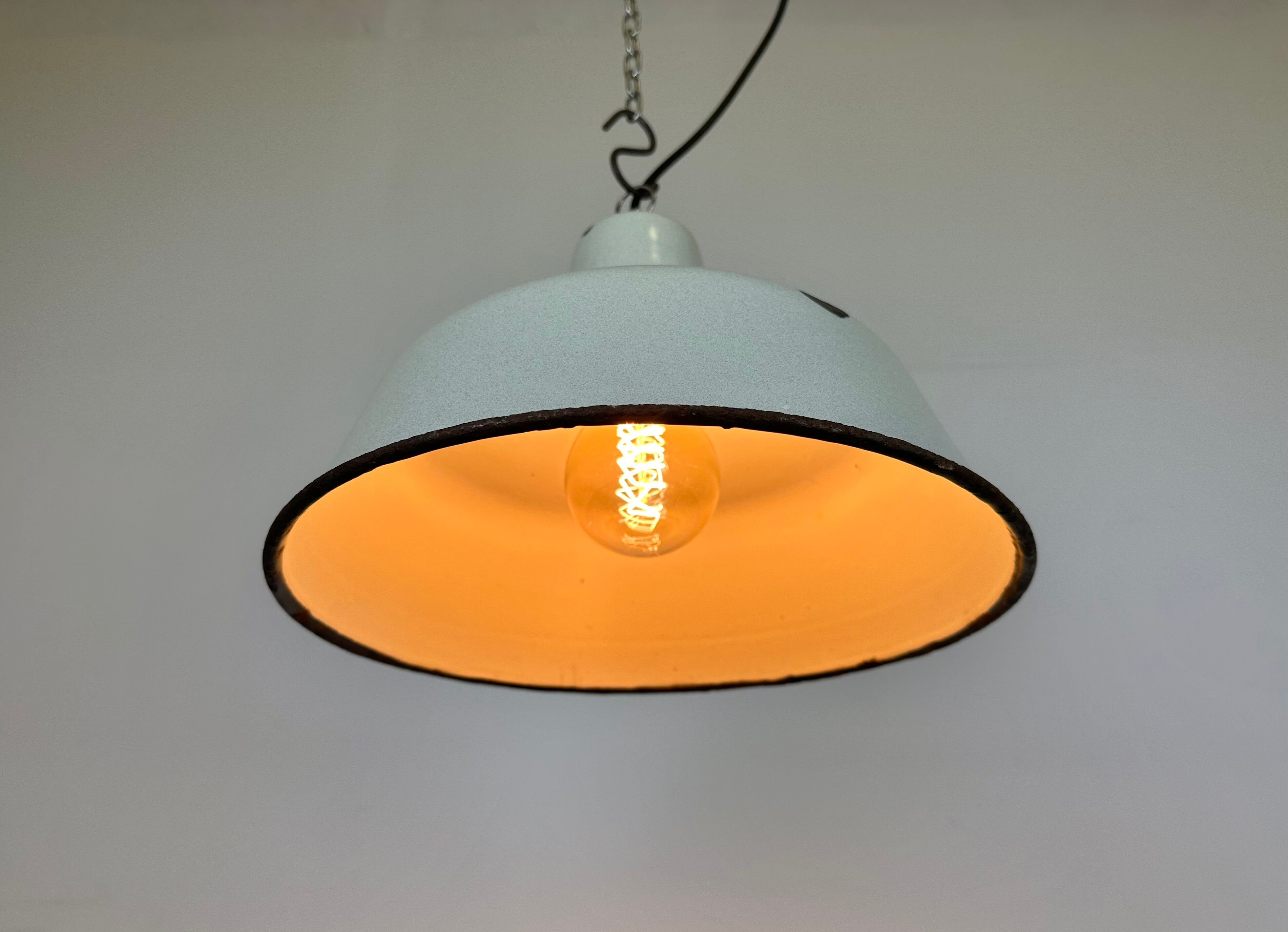 Industrial White Enamel Factory Pendant Lamp from Zaos, 1960s