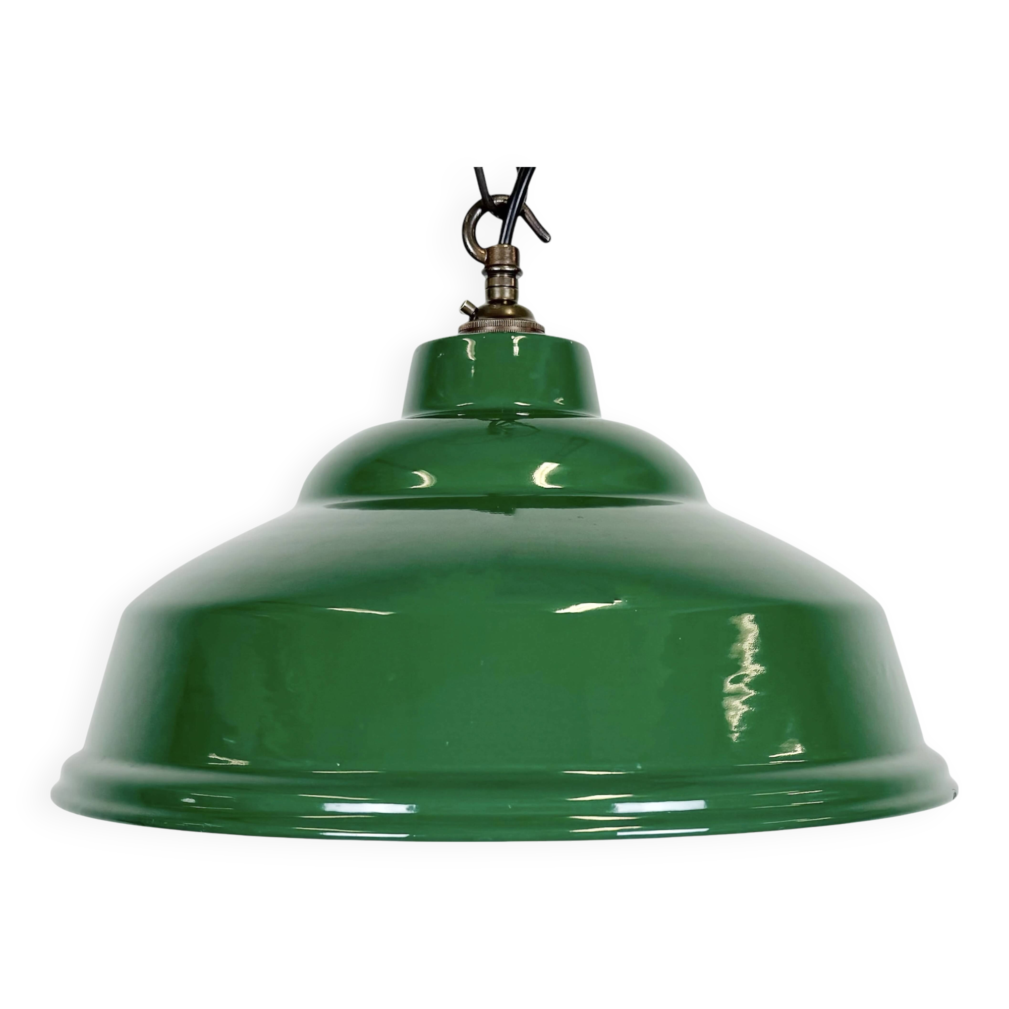 Industrial British Green Enamel Factory Pendant Lamp, 1960s