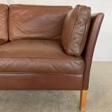 Vintage danish mid century mogens hansen 3 person cognac leather sofa 1960,s