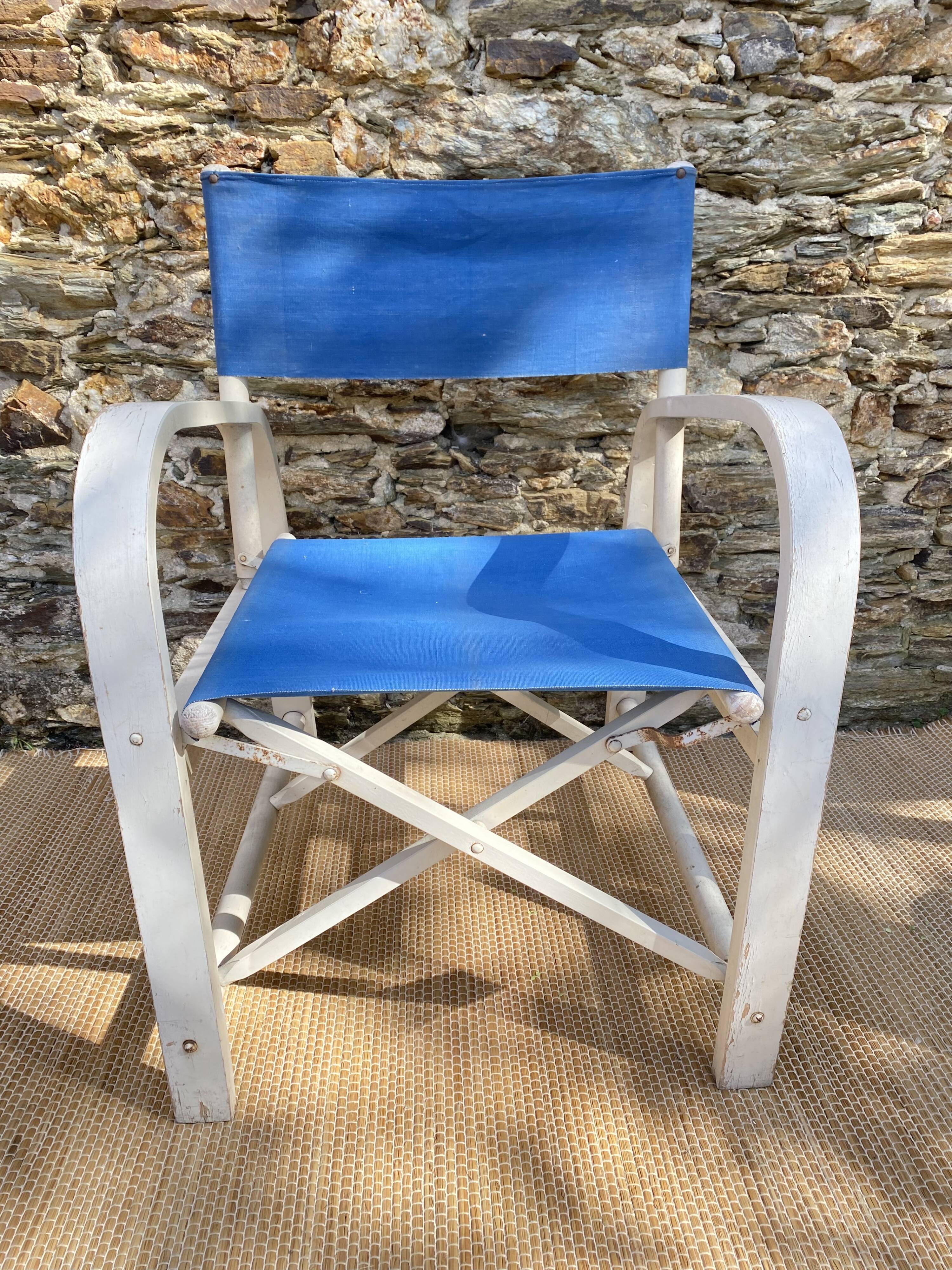 Folding canvas armchair by the sea La Baule 1960s