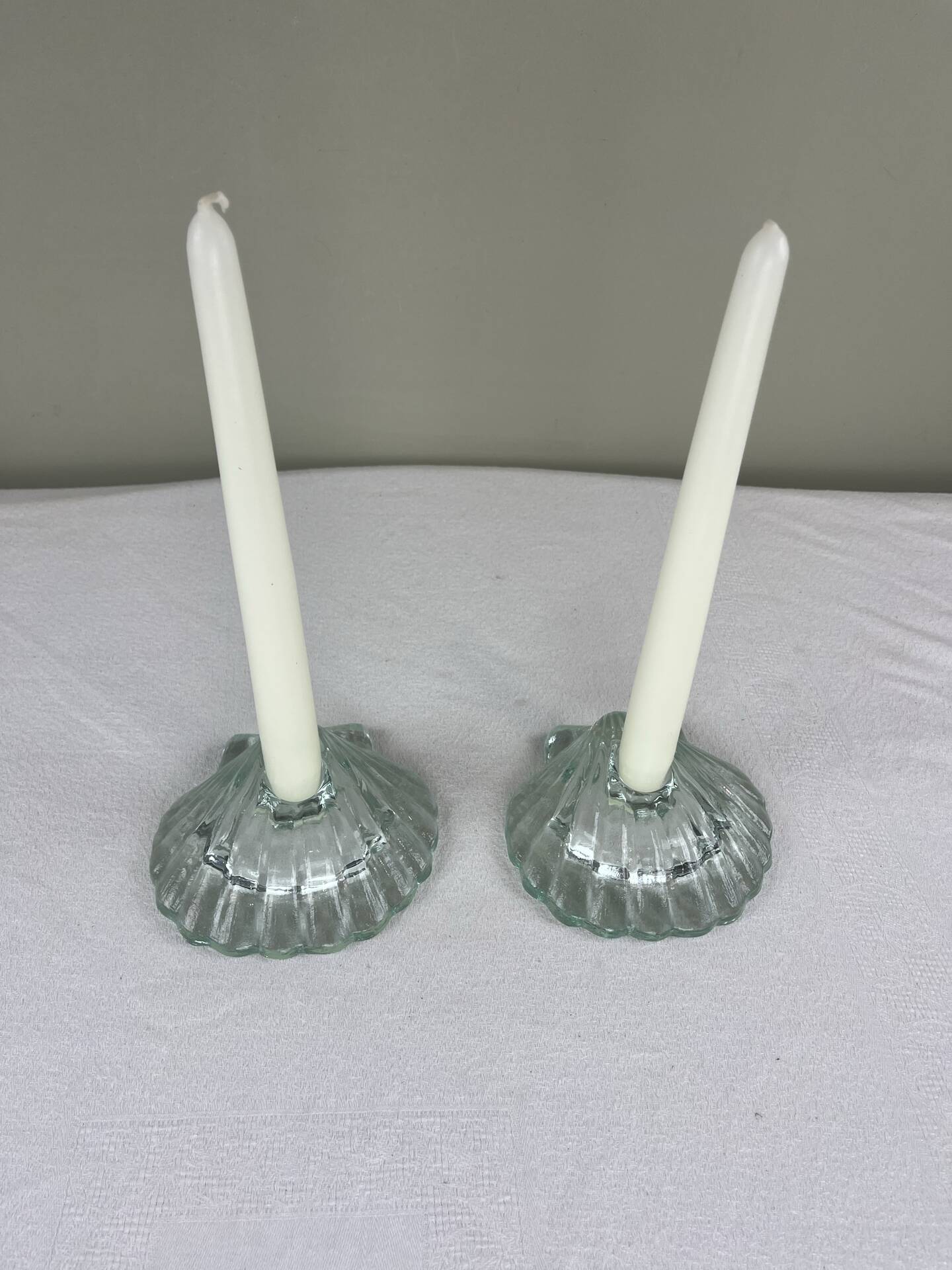 Pair of scallop shell candlesticks
